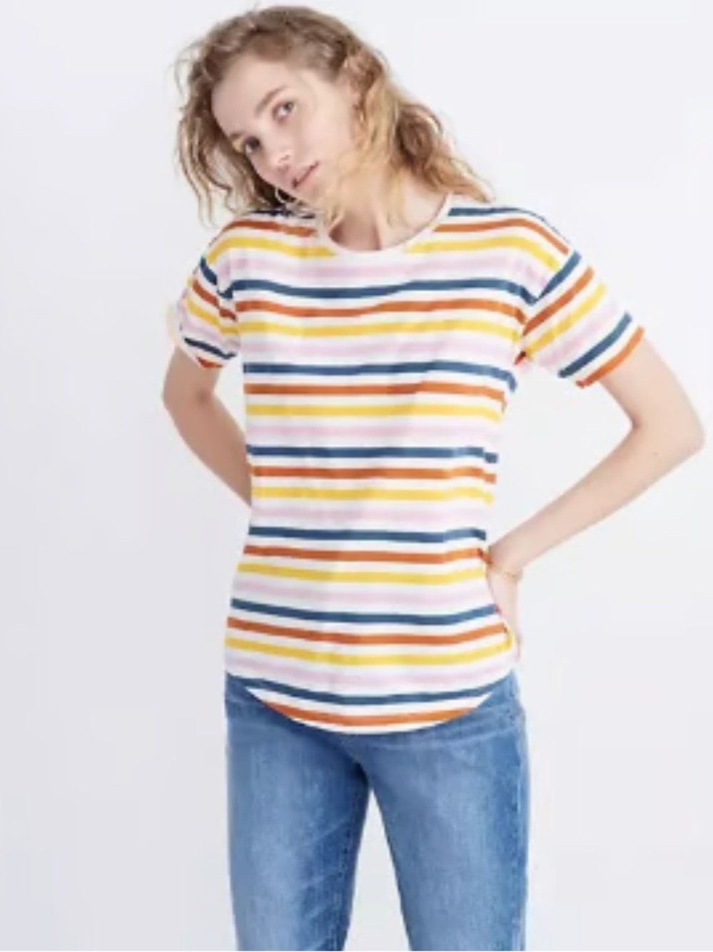 Madewell Whisper Cotton Crewneck Tee in Lennie Stripe, EUC!